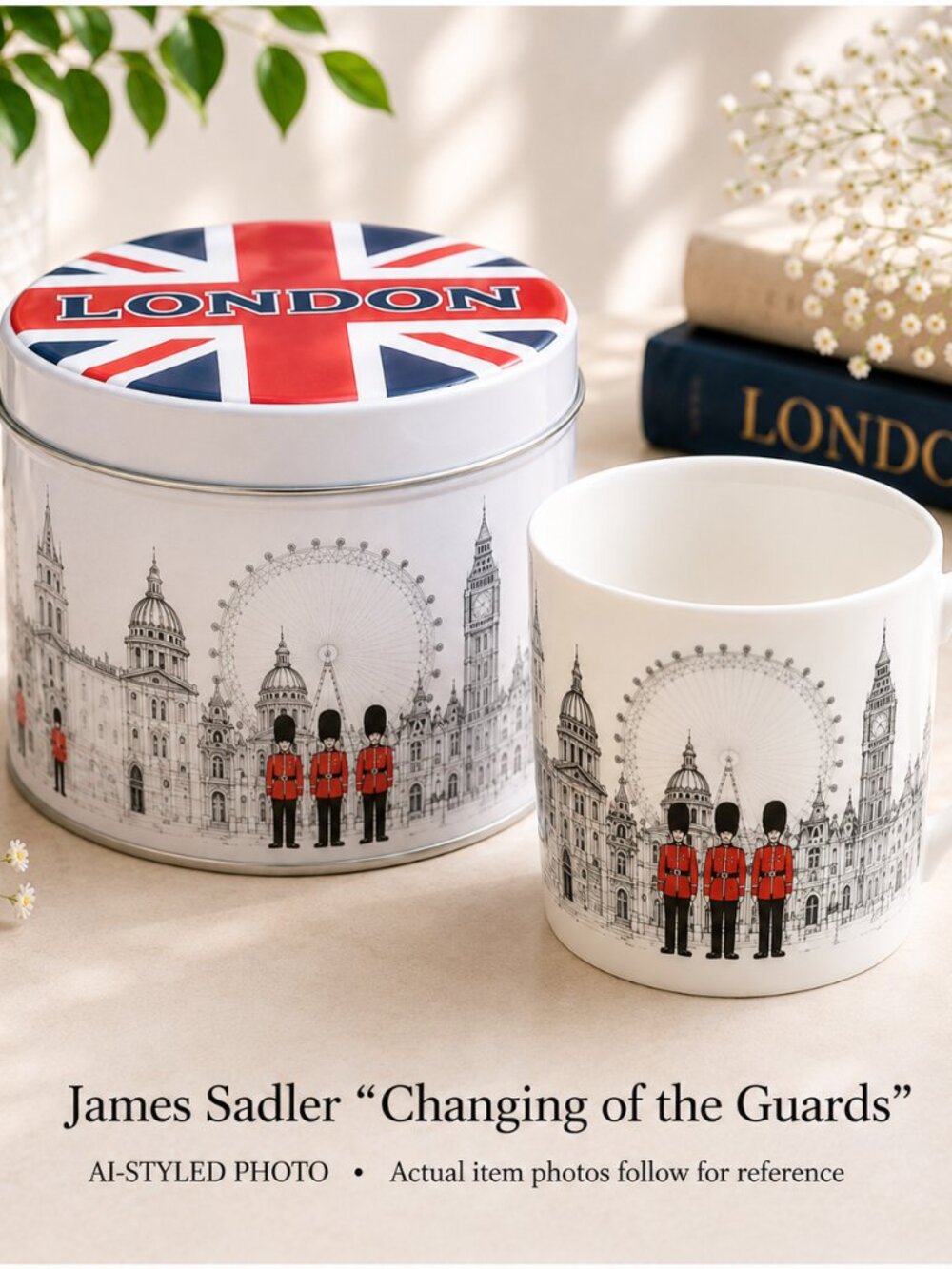 James Sadler Changing of the Guards Mug & Union Jack Gift Tin | London England